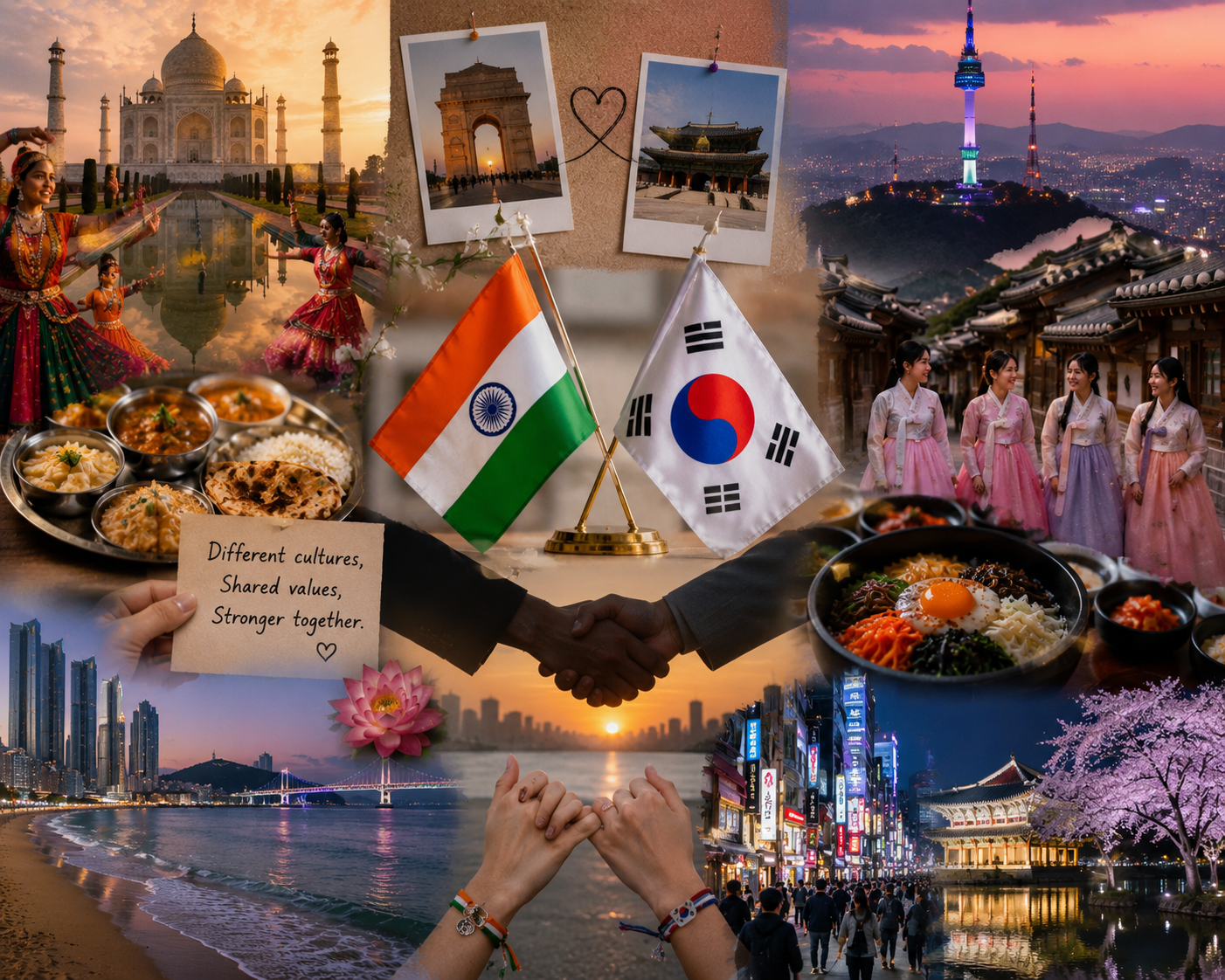 India and South Korea Relations flags together representing friendship and partnership